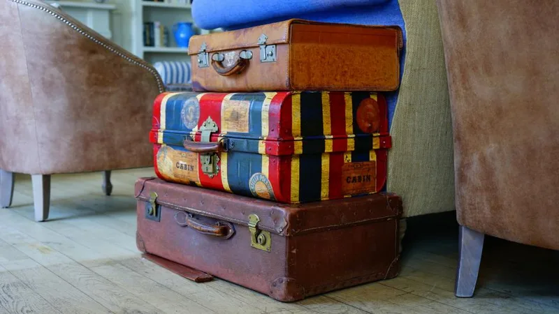 A stack of vintage suitcases