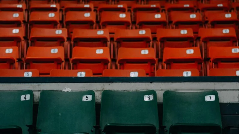 Rows of red theater seats