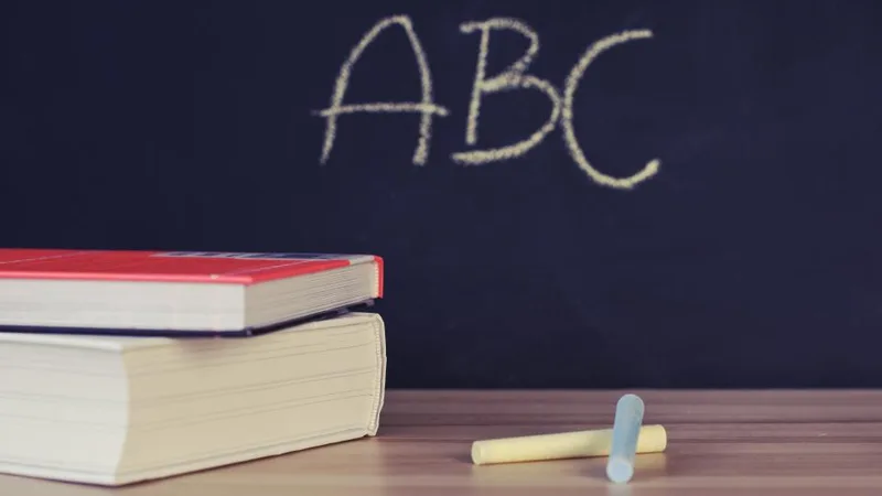 Chalkboard with ABC and a stack of books