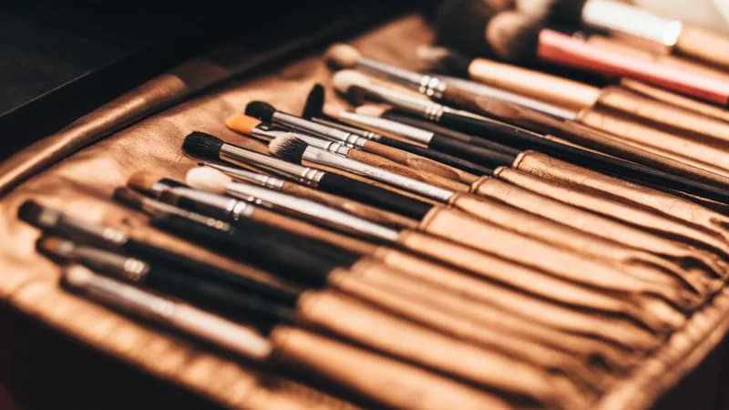 Makeup brushes in a case