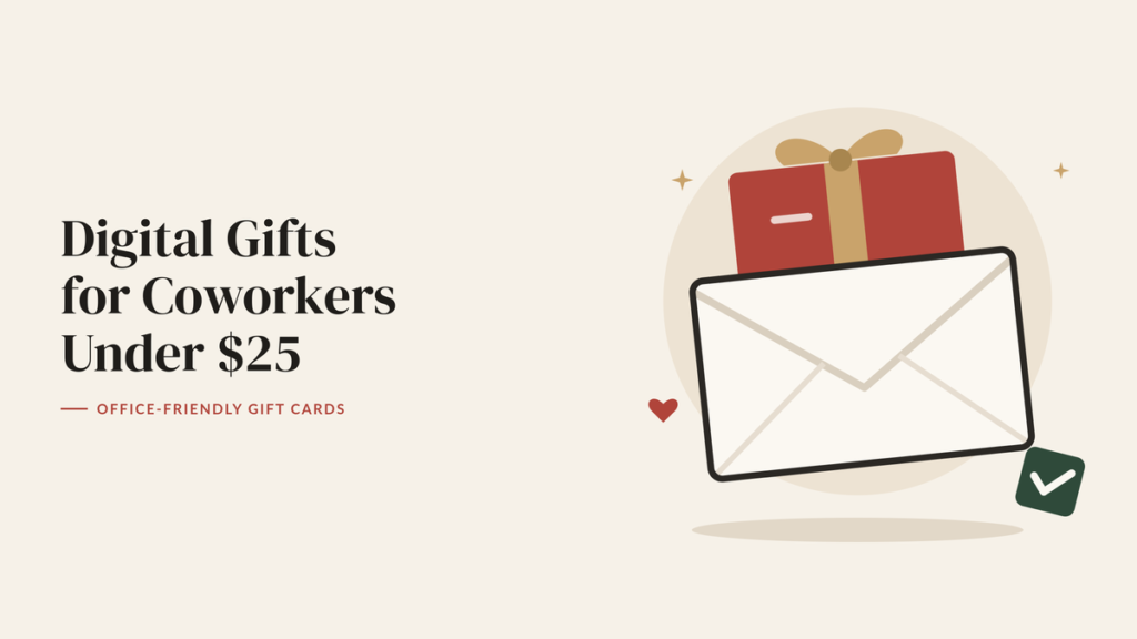 Illustration of a wrapped gift card tucked into an open envelope