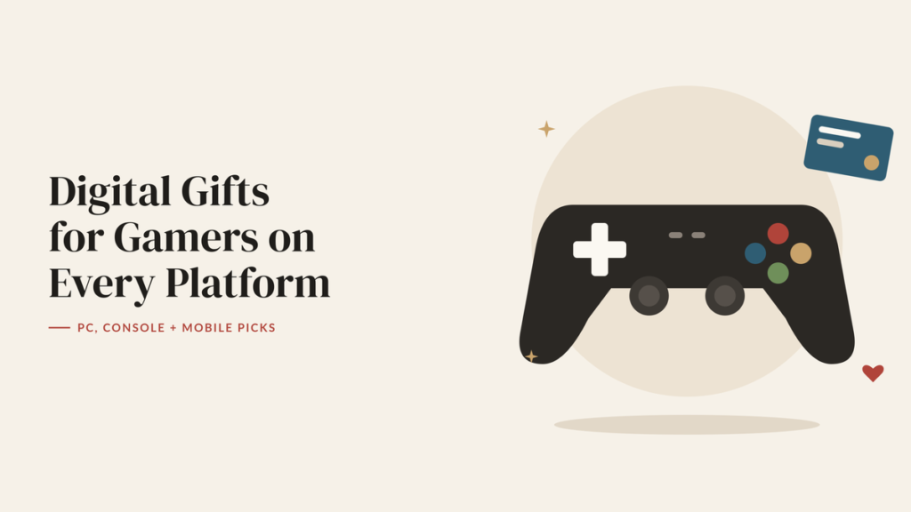 Illustration of a game controller and a digital gift code card