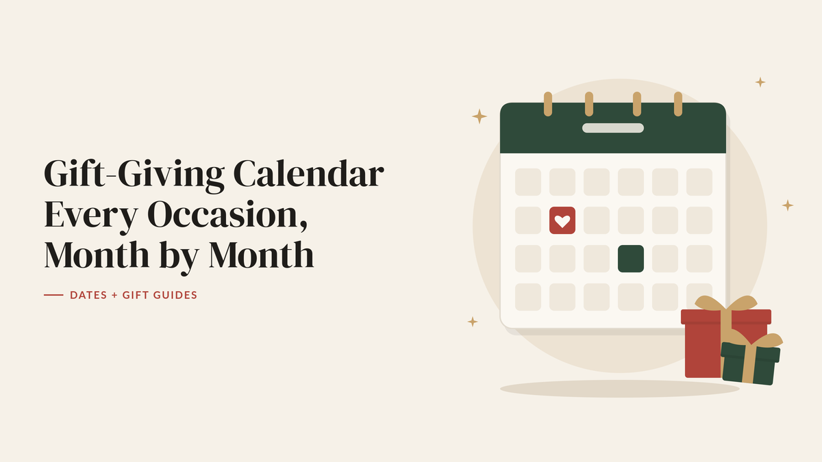 Illustration of a wall calendar with highlighted dates, a heart and two wrapped gift boxes