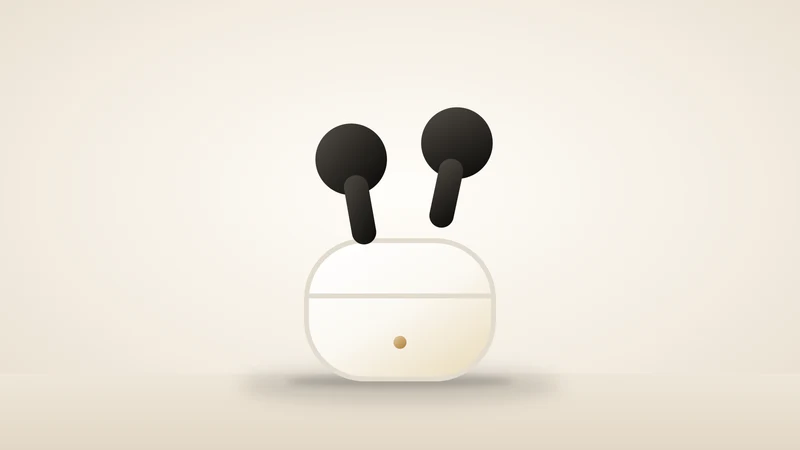 Illustration of a pair of wireless earbuds with a charging case