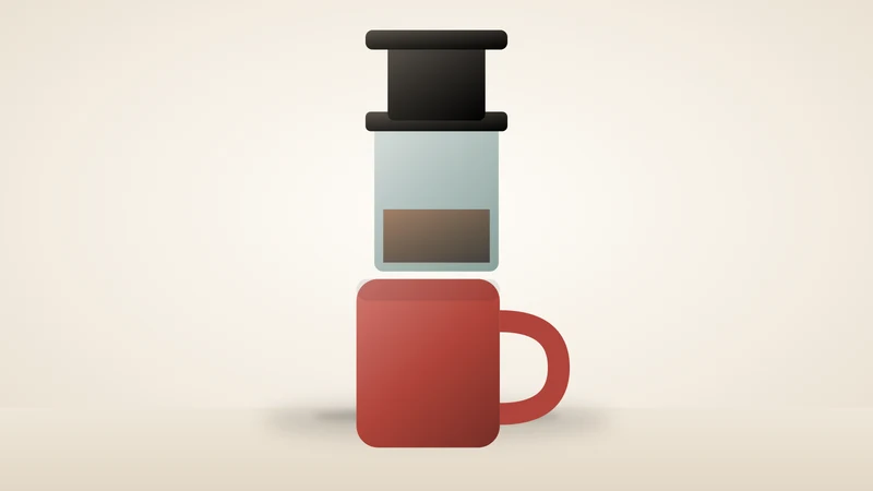 Illustration of a coffee press on a mug