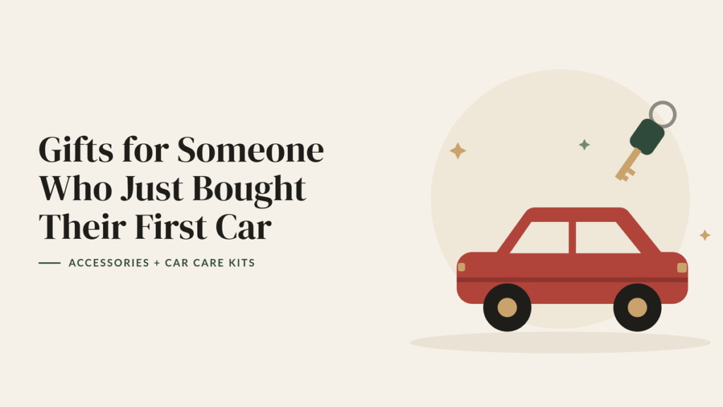 Illustration of a red car and a car key with a green fob for a first car gift guide