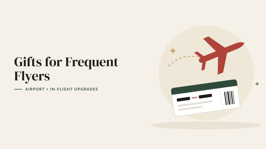 Illustration of a boarding pass and a red airplane with a dotted flight path for a frequent flyer gift guide