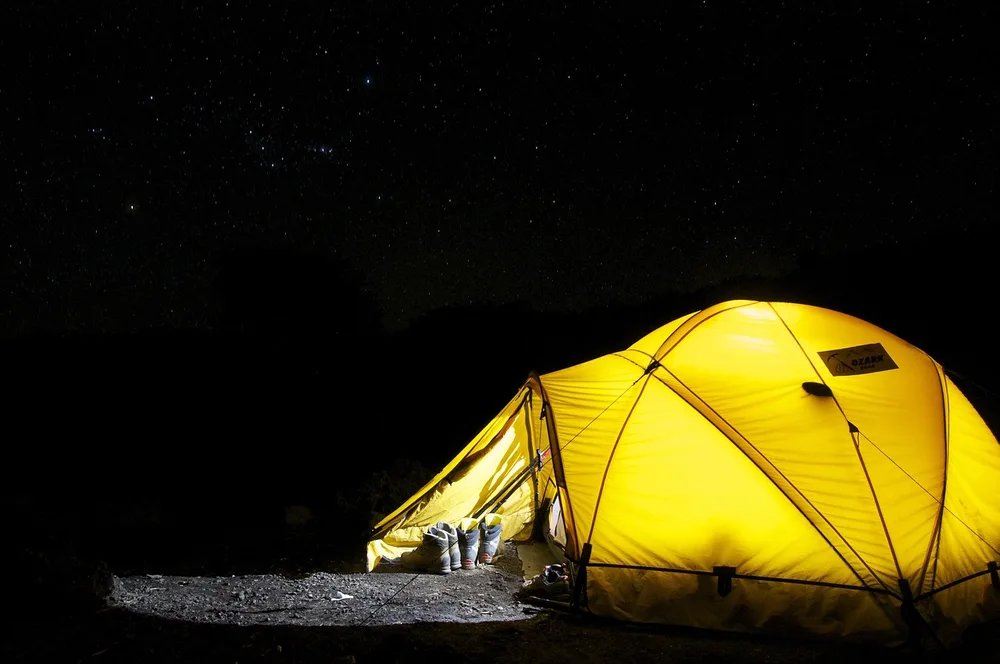 Camping tent at night