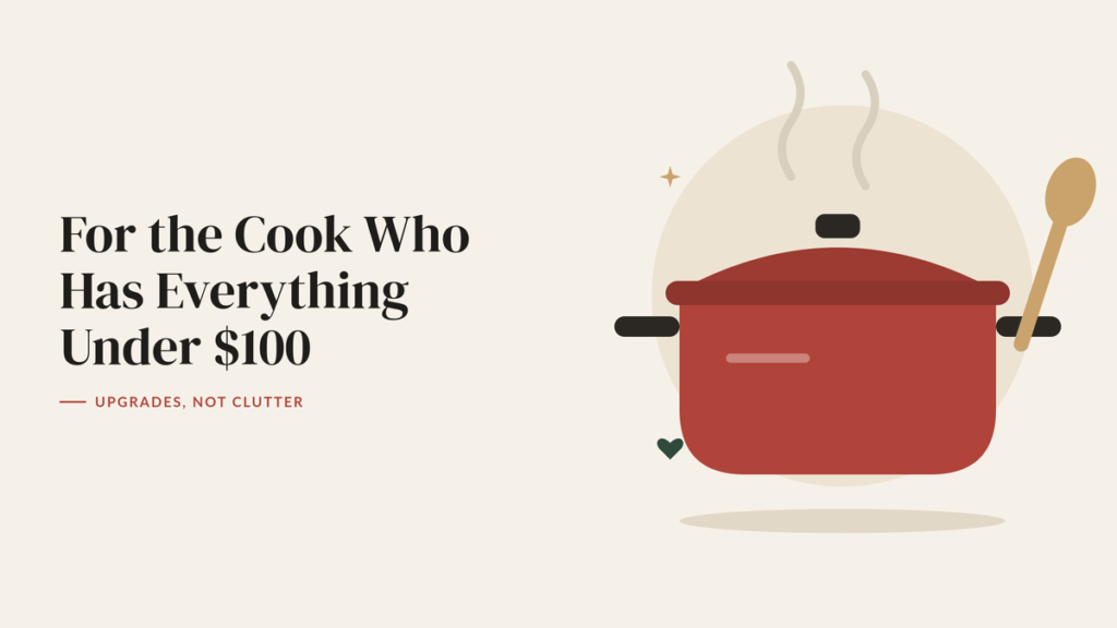 Illustration of a red cooking pot with steam and a wooden spoon