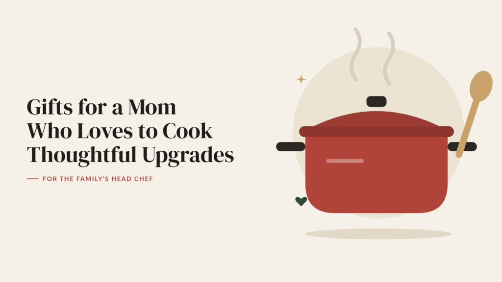 Illustration of a red cooking pot with steam and a wooden spoon