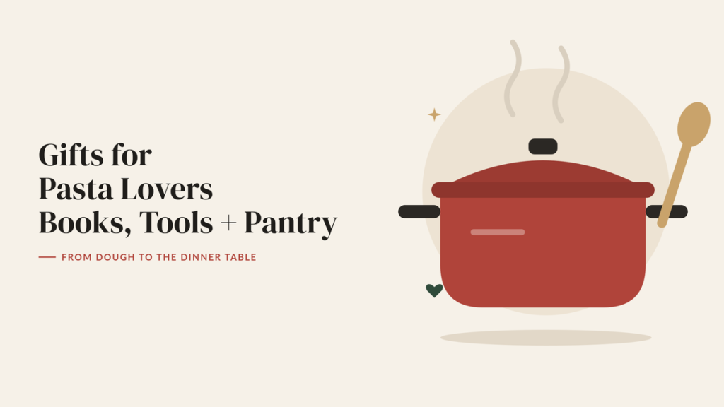 Illustration of a red cooking pot with steam and a wooden spoon
