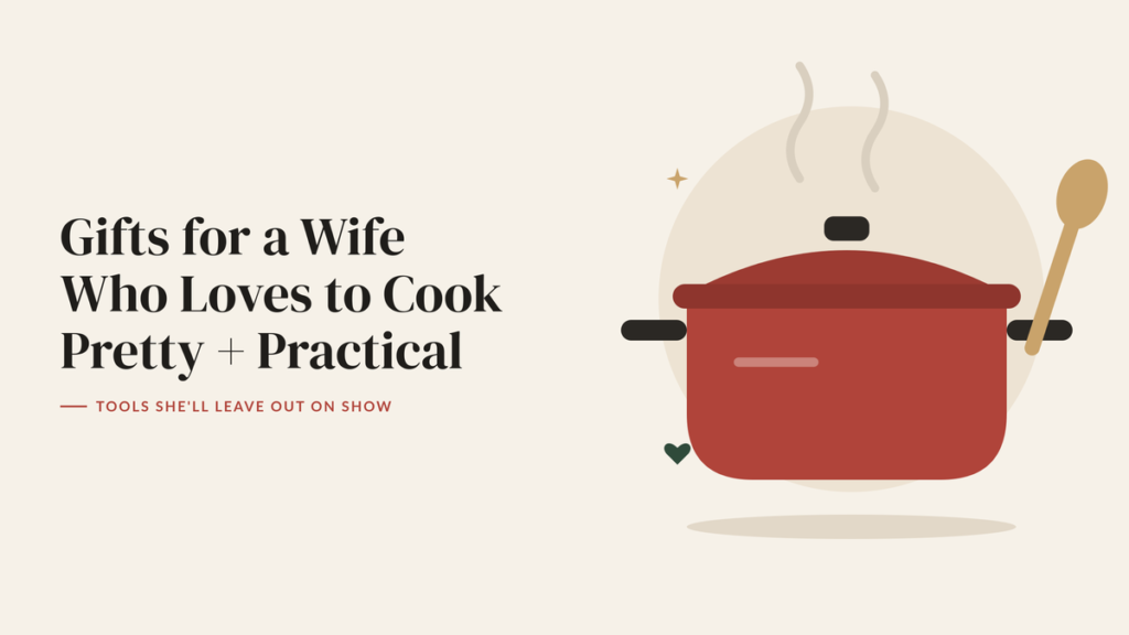 Illustration of a red cooking pot with steam and a wooden spoon