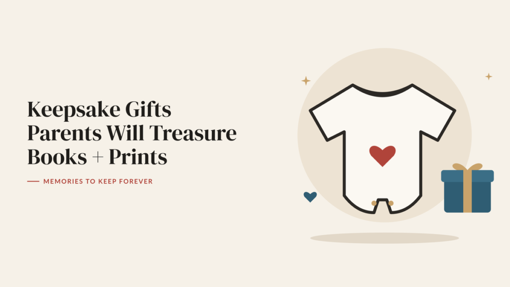 Illustration of a baby onesie with a heart and a wrapped gift