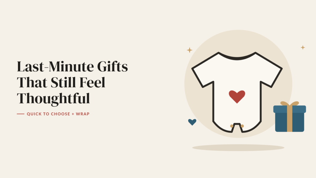 Illustration of a baby onesie with a heart and a wrapped gift